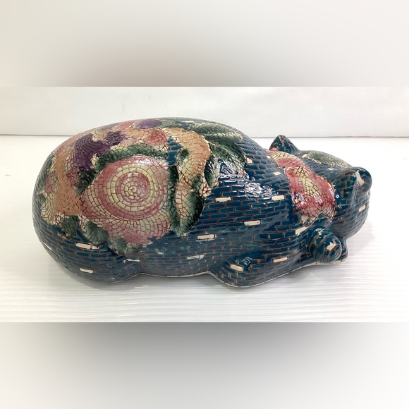 Mosaic Ceramic Japanese Sleeping Cat Sculpture Vintage - Picture 4 of 9